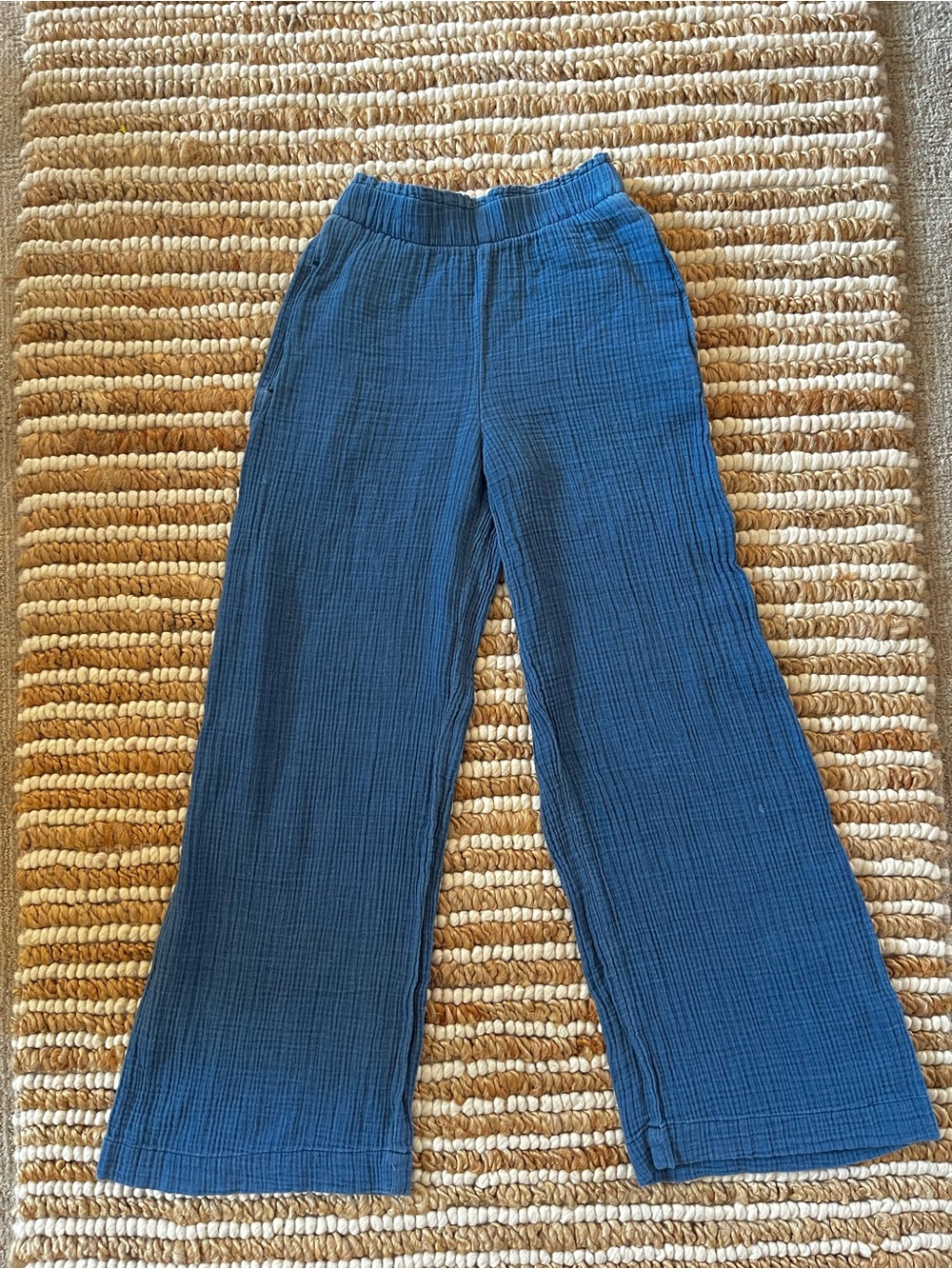 GAP Blue Wide-Leg 100% Cotton Waffle Gauze Pants